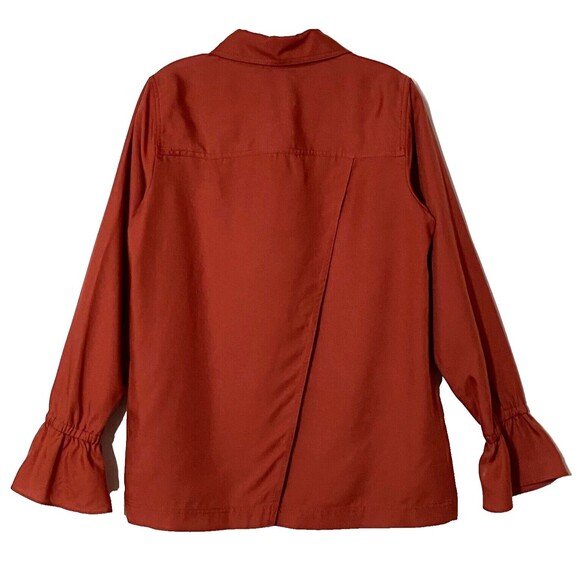 Worth New York Shirt Jacket Women S Terra Cotta Poet Sleeves Open Slit Back NWOT - Picture 2 of 14